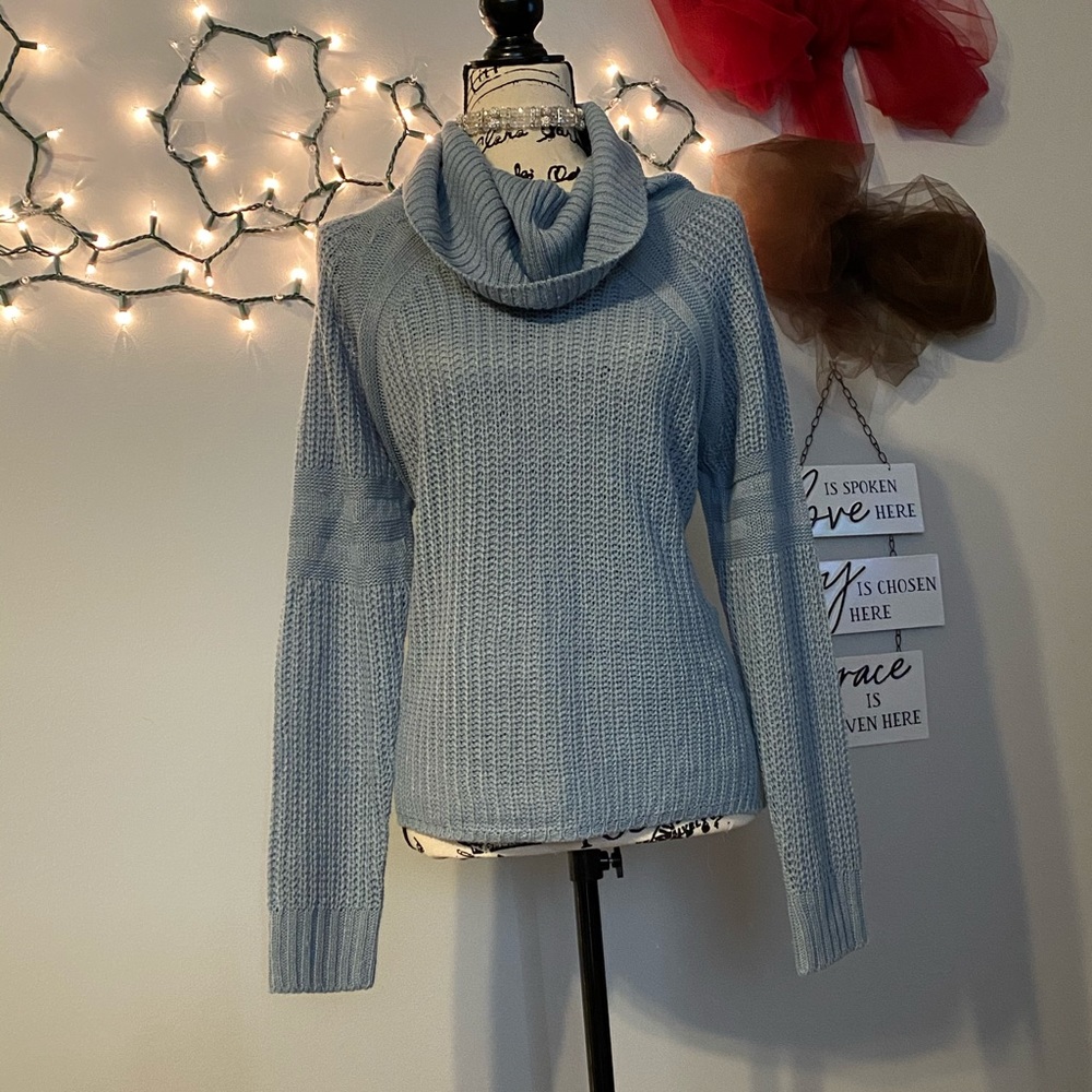 Blue/Grey cowl top Say What sweater